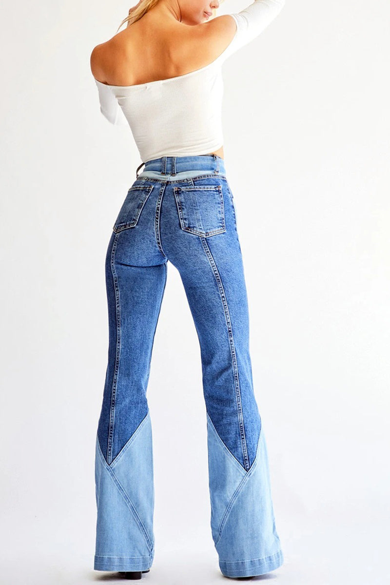 70S Color Block Belted Bell Jeans