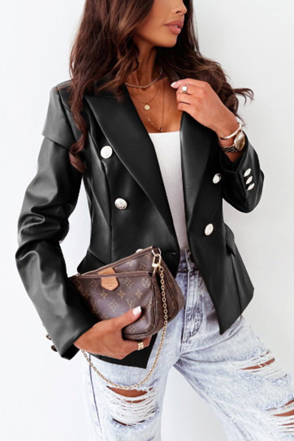 The Gibby Double Breasted Faux Leather Blazer