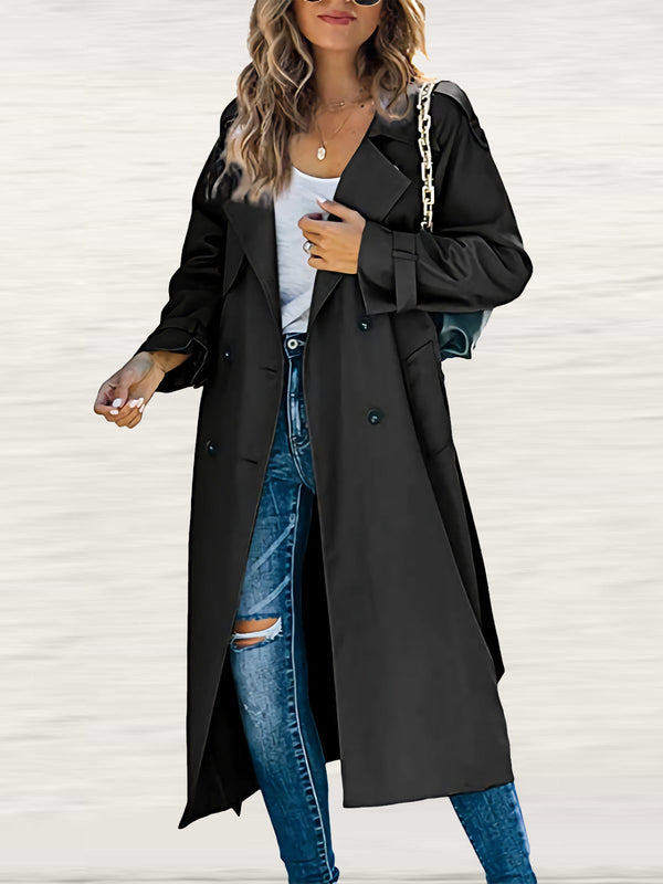 Turn Down Collar Double Breasted Long Trench Coat