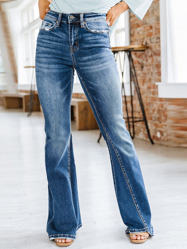 Casual Wide Leg High Waisted Pocketed Jeans Pants