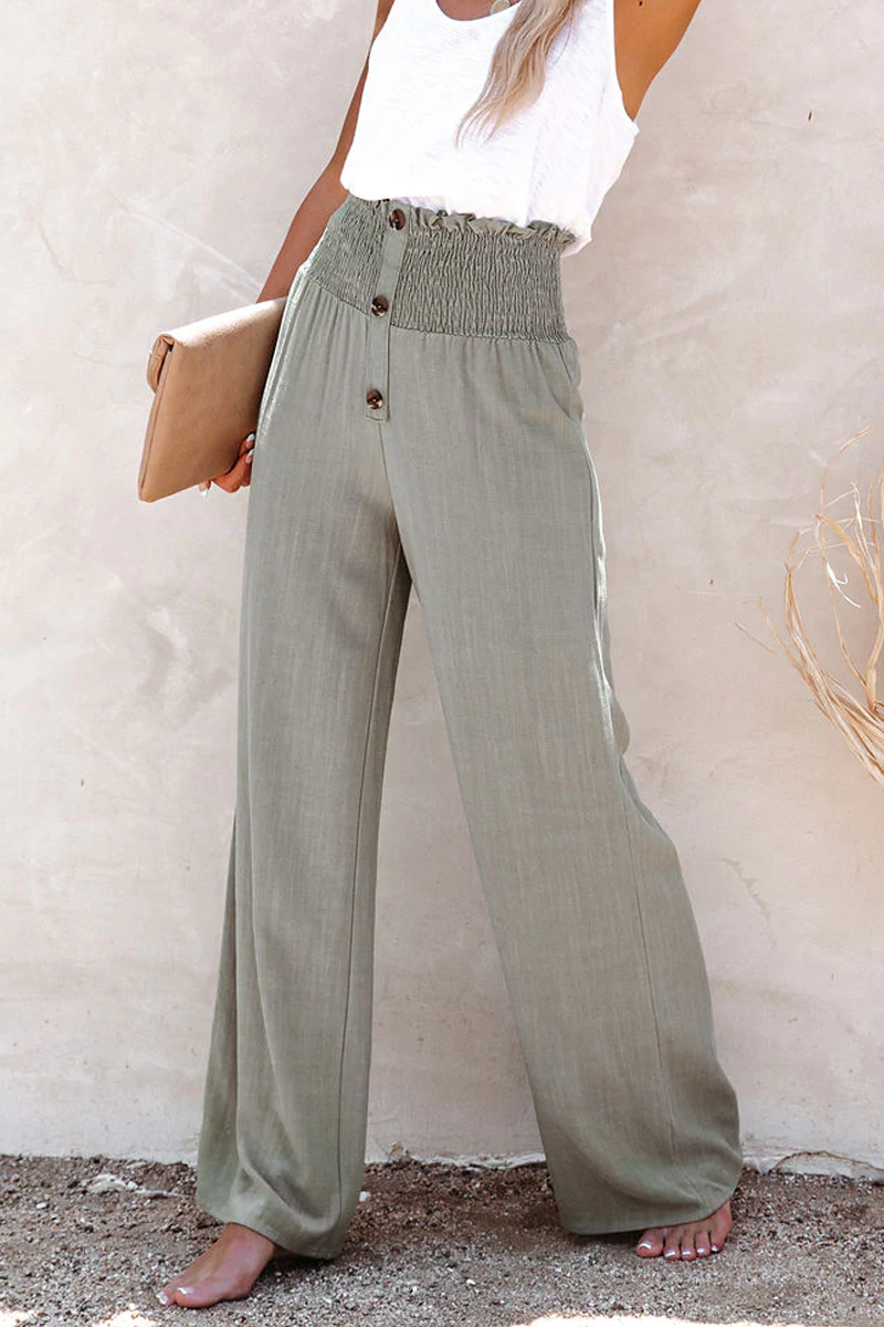 Kaylen Linen Blend High Rise Smocked Pants