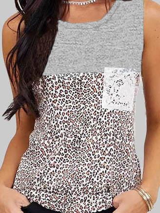 Women's Leopard Stitching Round Neck Vest