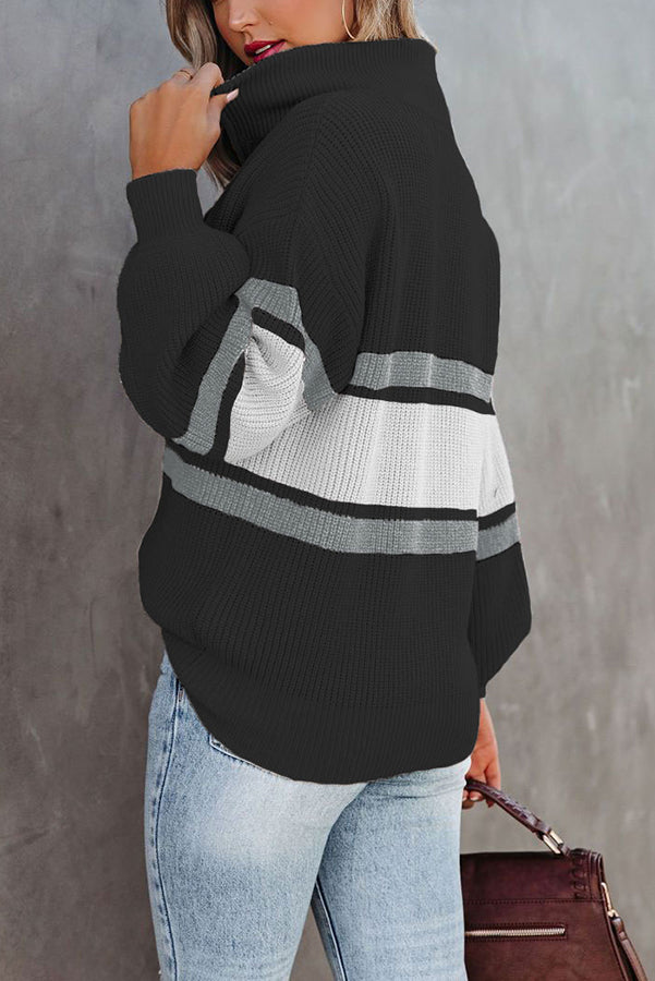 Keep Me Updated Colorblock Zipper Neck Sweater