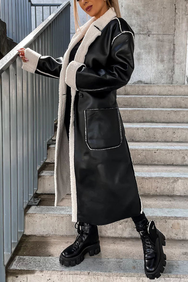 Own The World Faux Leather Teddy Lined Belt Midi Coat