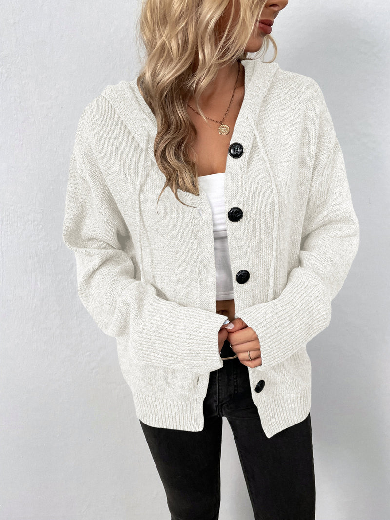 Button Down Solid Color Warm Hoodie Sweater