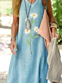 Floral Print Sleeveless V-Neck Maxi Dress