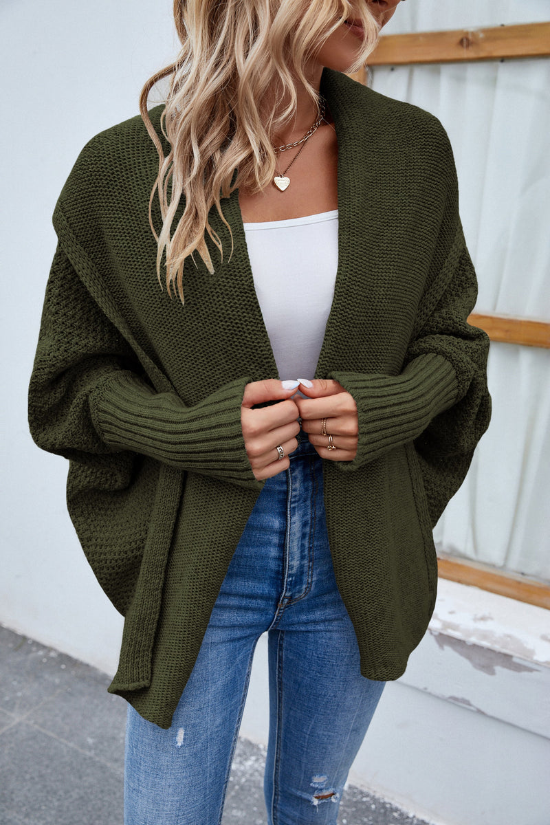 Open Front Long Sleeve Irregular Knitted Cardigan