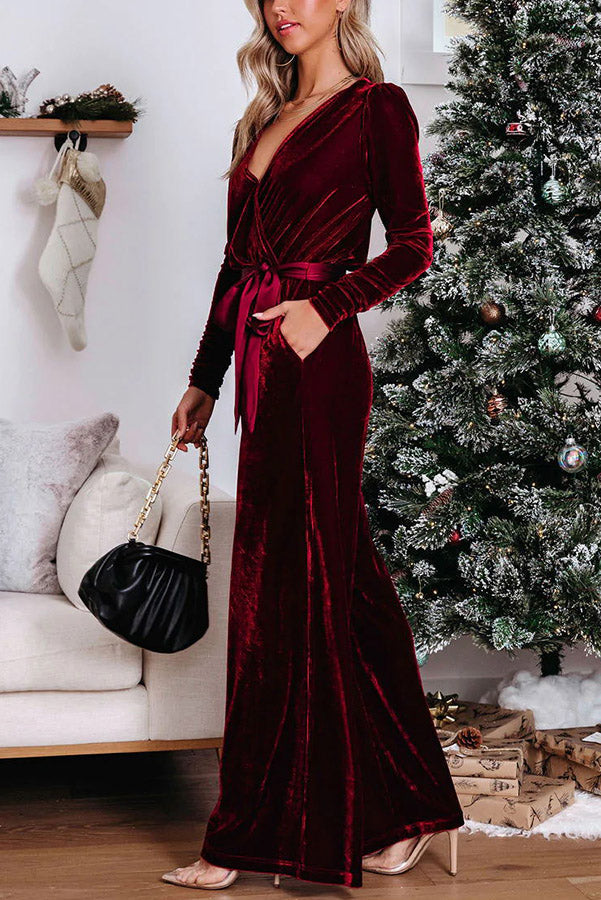 Greatest Velvet Pocketed Cutout Back Jumpsuit