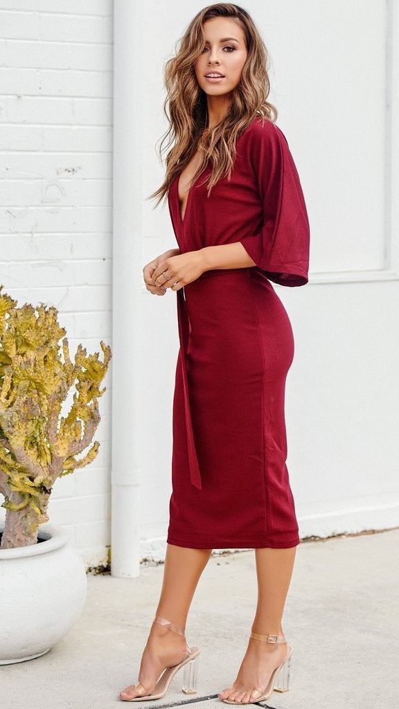 Women's Red V-neck Casual Dress