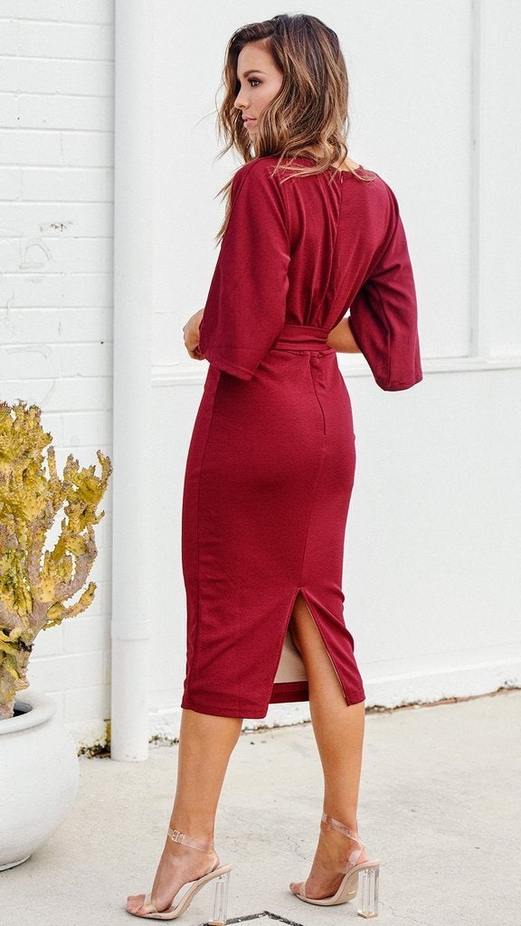 Women's Red V-neck Casual Dress