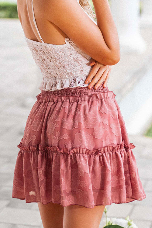 Frilled Elastic Waist Printed Ruffle Mini Skirt