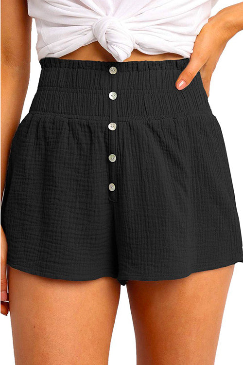 Buttons Frilled High Waist Solid Shorts