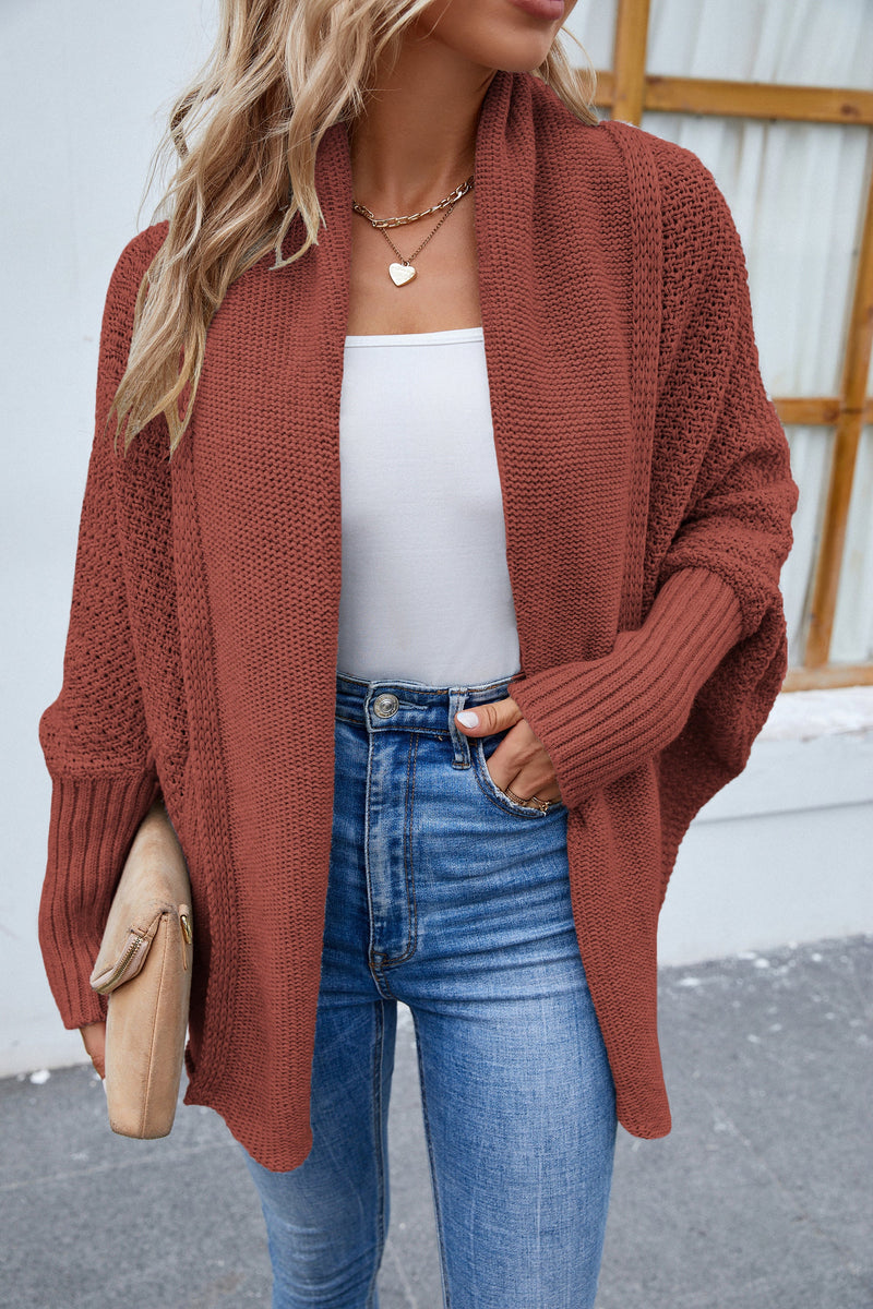 Open Front Long Sleeve Irregular Knitted Cardigan