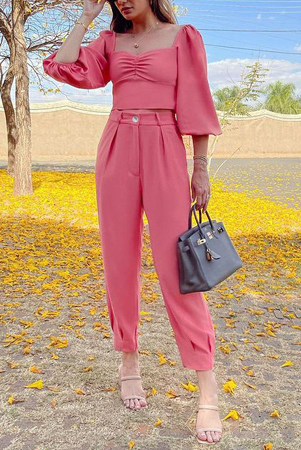 Make A List Square Collar Casual Pants Suit