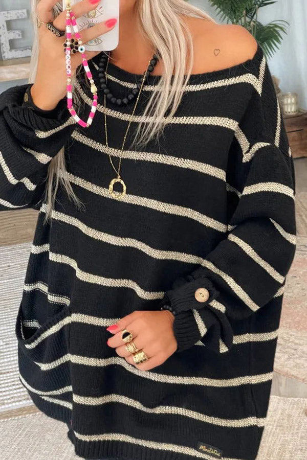 Warm Wishes Pocketed Striped Loose Sweater