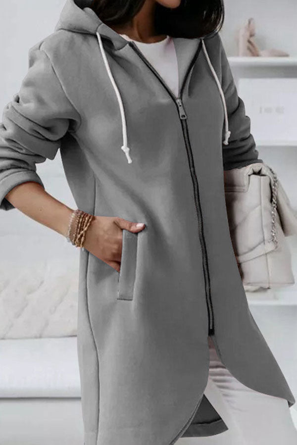 Juliana Solid Color Zip Up Hooded Coat