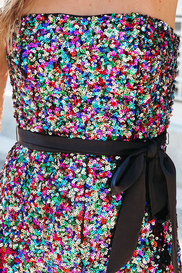 Party Time Sequin Strapless Wide Leg Jumpsuit