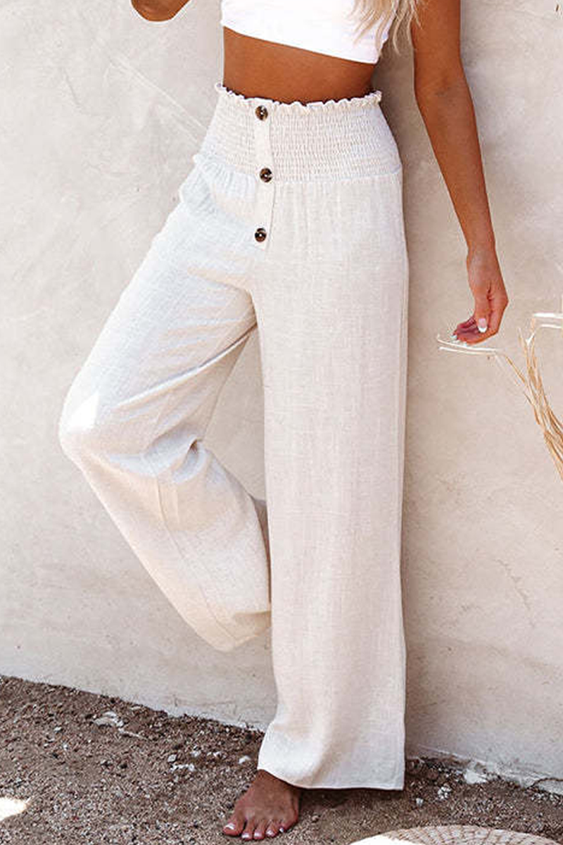 Kaylen Linen Blend High Rise Smocked Pants