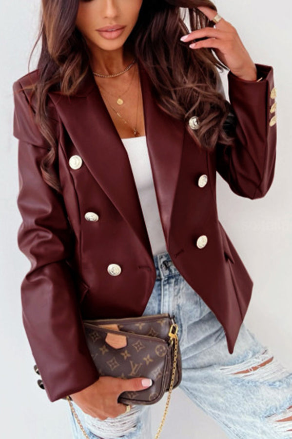 The Gibby Double Breasted Faux Leather Blazer