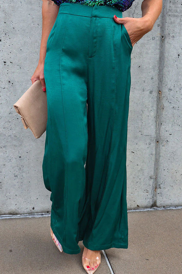 Anngie Satin Pocketed Wide Leg Pants