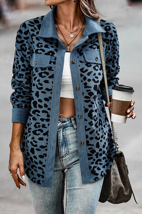 No Limitations Pocketed Leopard Corduroy Shacket