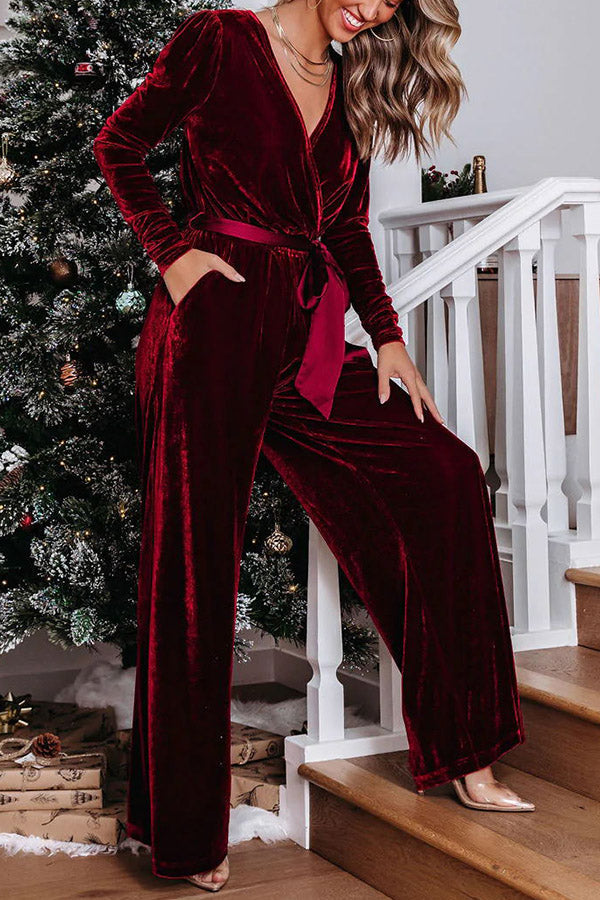 Greatest Velvet Pocketed Cutout Back Jumpsuit