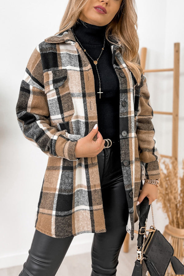 Keep You Warm Pocketed Plaid Jacket