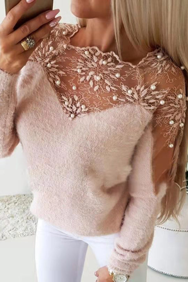 Noella Embroidered Lace Neck Fluffy Top