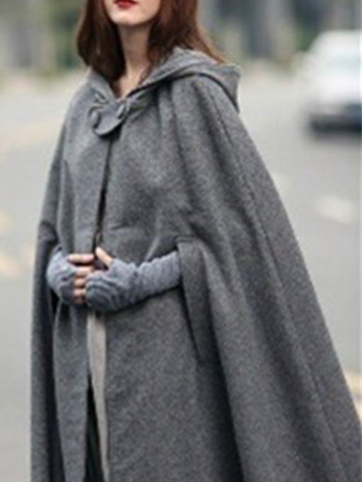 Women's Coats Solid Cape Hooded Woolen Coat