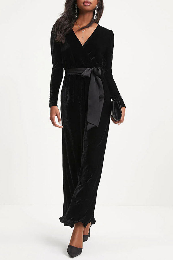 Greatest Velvet Pocketed Cutout Back Jumpsuit