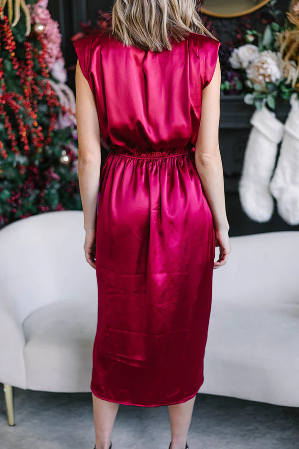 Embrace The Joy Ruffle Satin Midi Dress