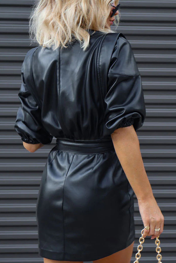 Beyond Fabulous Belted Faux Leather Mini Dress