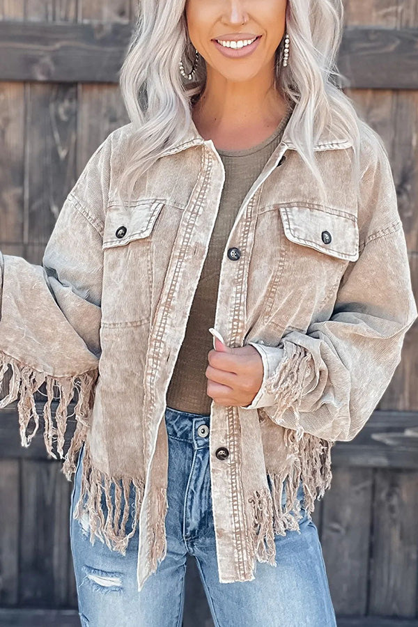 Adventure Awaits Vintage Fringe Corduroy Jacket