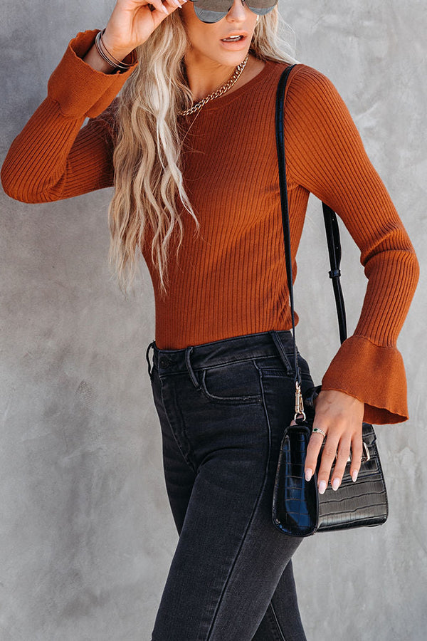 Esen Ribbed Bell Sleeve Knit Sweater