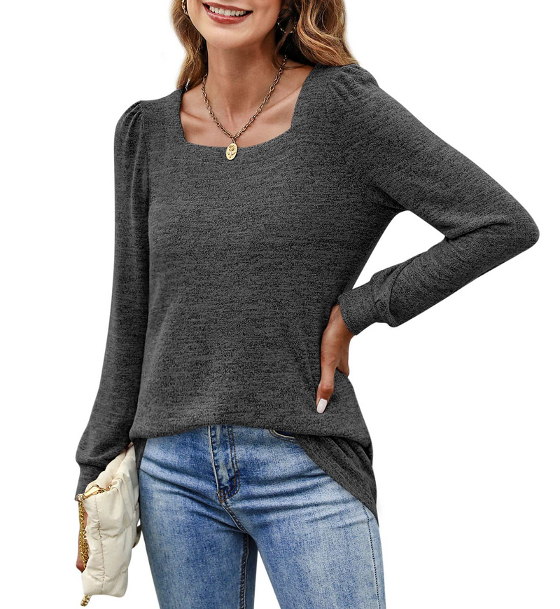 Women‘s Blouses Square Neck Puff Sleeve Casual Blouse