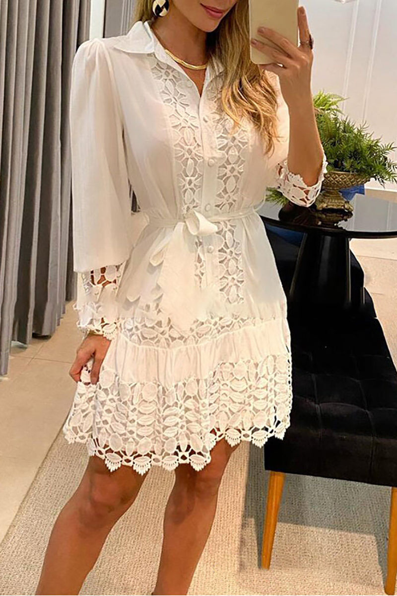 A Toast To Myself Lace Patchwork Shirt Dress