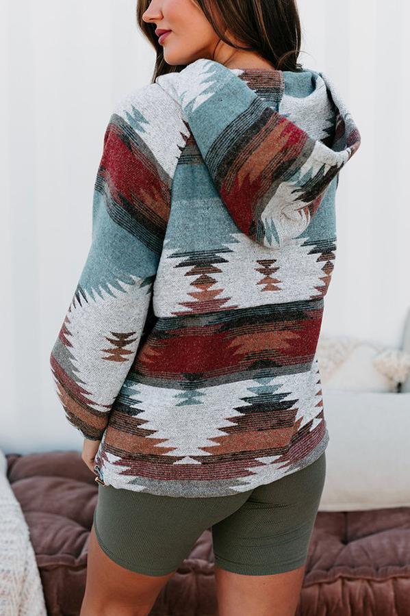 Sunset Aztec Print Pocketed Hoodie