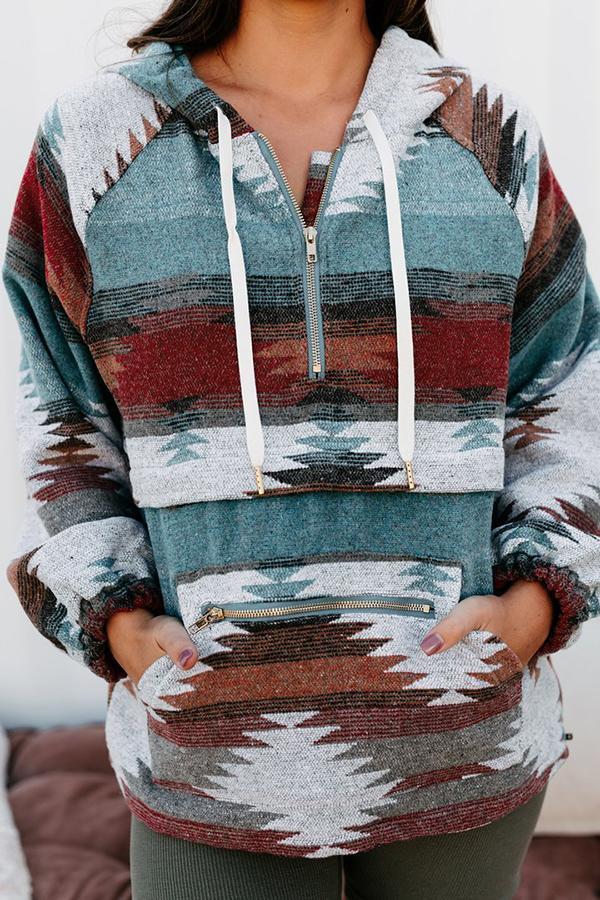 Sunset Aztec Print Pocketed Hoodie