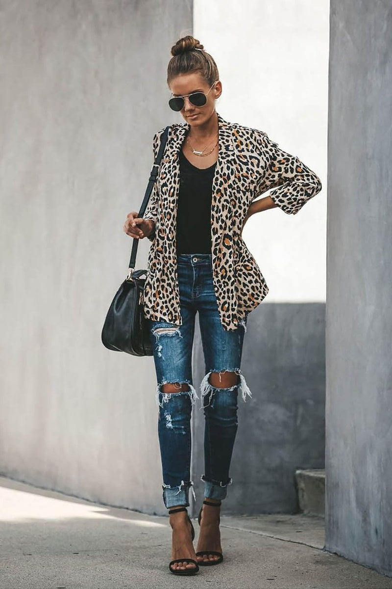 Relaxed Pocketed Cheetah Blazer Jacket