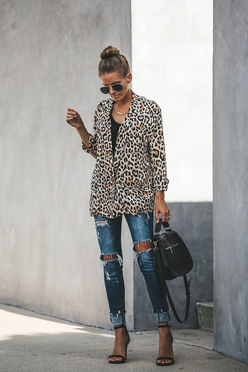 Relaxed Pocketed Cheetah Blazer Jacket