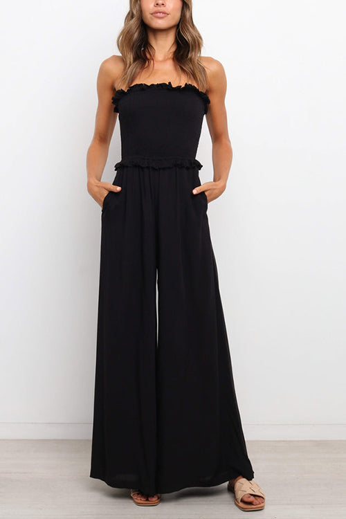 Strapless Shirred Bodice Jumpsuits