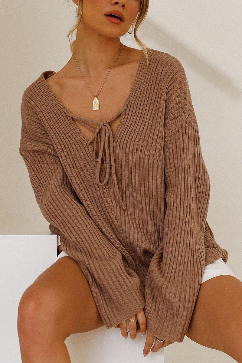 Cross Tie V Neck Sweater