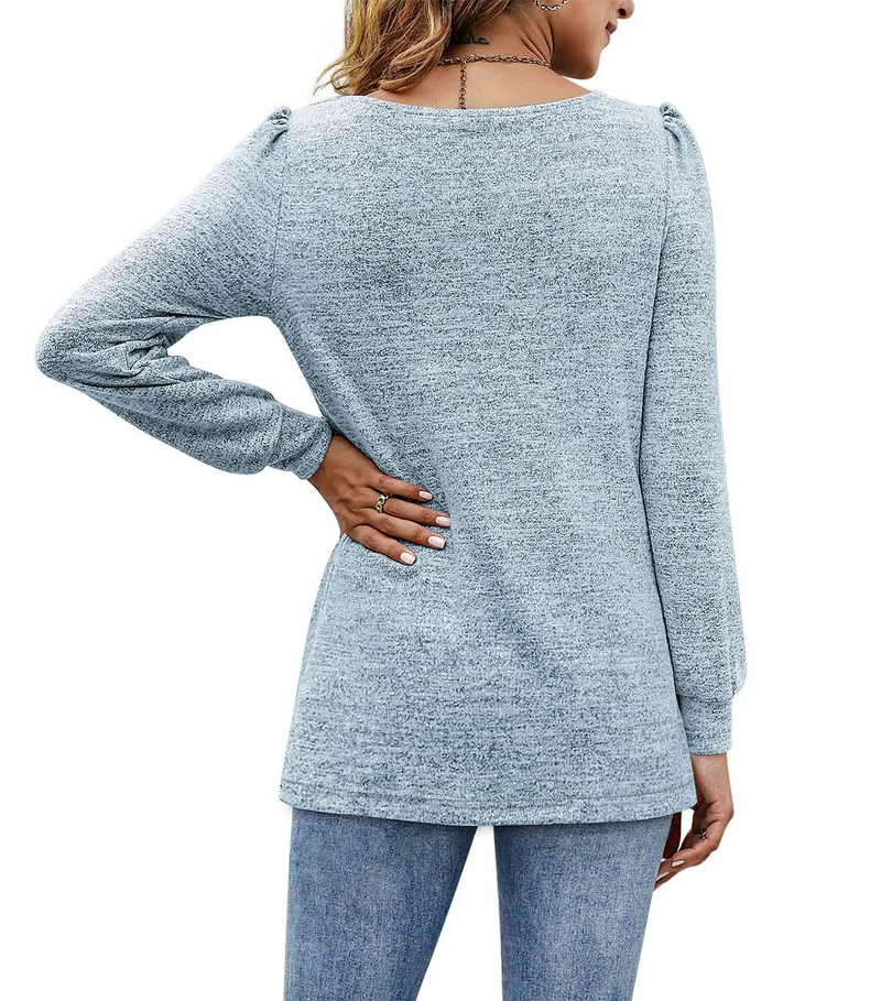 Women‘s Blouses Square Neck Puff Sleeve Casual Blouse