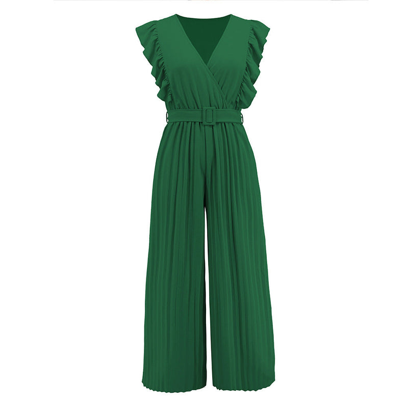 Elegant V-Neck Sleeveless wide Leg Solid Jumpsuit