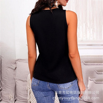 Sleeveless V Neck Solid Color Tank Top