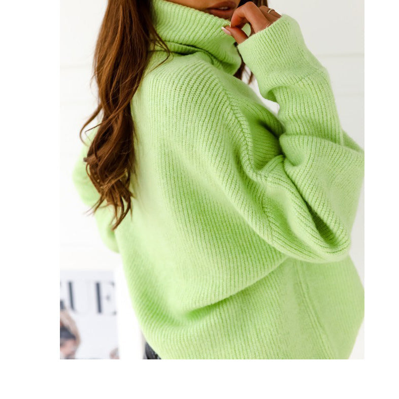 Turttleneck Long Sleeve Loose Knitted Sweater Mini Dress