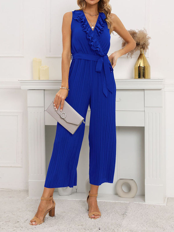 Women's Jumpsuits Sleeveless V-Neck Ruffle Pleated Jumpsuit