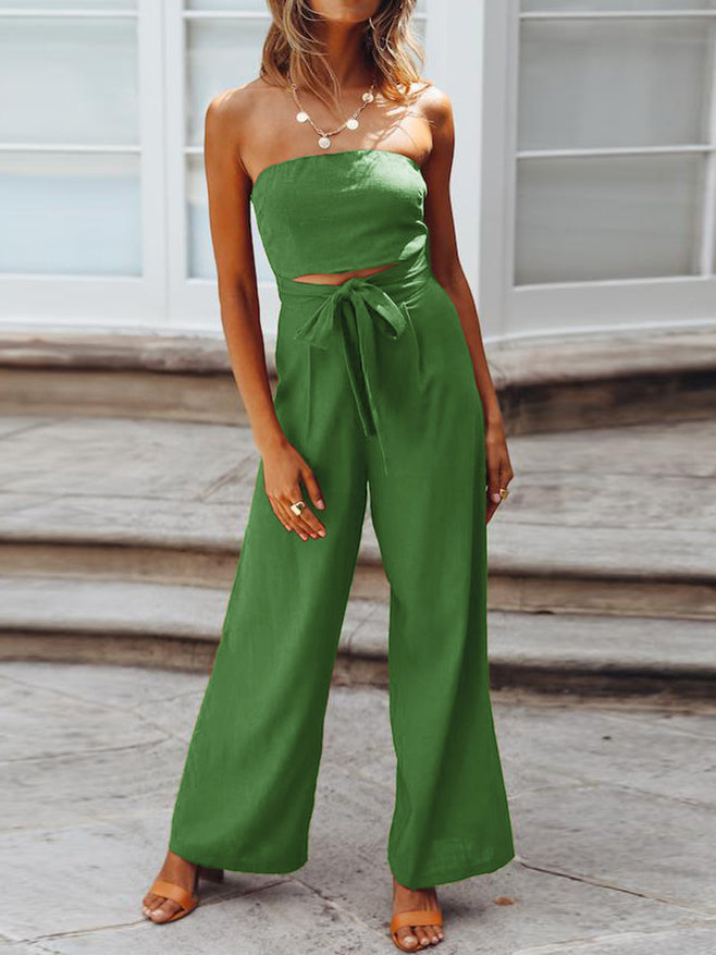 Casual Sleeveless Crop Top Wide Legs Long Jumpsuit