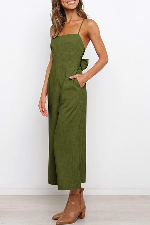 Solid Tie Backless Cropped Jumpsuits