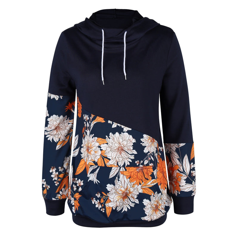 O-Neck Long Sleeve Floral Print Drawstring Sweatshirt